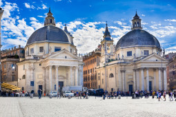 Santa Maria in Montesanto and Santa Maria dei Miracoli on piazza del Popolo in Rome, Italy
